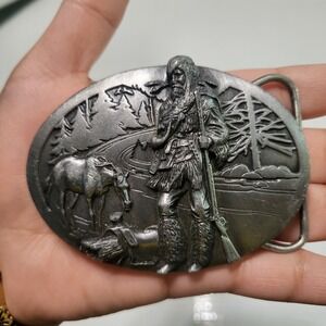 Vintage‎ Siskiyou Mountain Man Belt Buckle with Rifle & Horse Western Cowboy